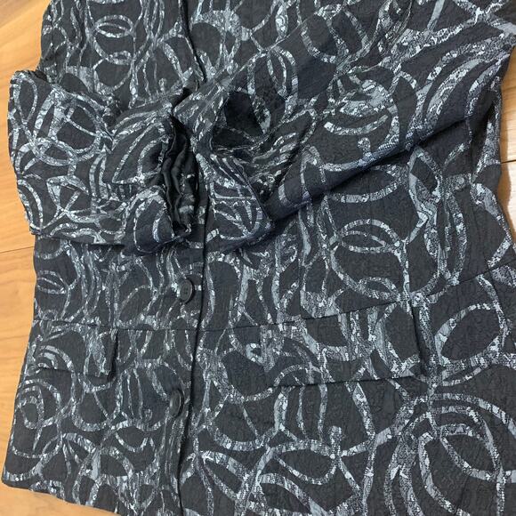 Erin London Blazer Size L Silver Scribble Loop Swirl 3/4 Cuff Sleeve - Picture 6 of 16